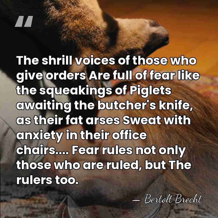 The shrill voices of those who give orders Are full of fear&hellip; - Bertolt Brecht