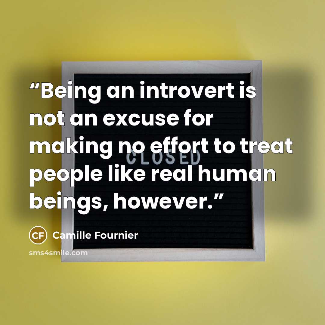“Being an introvert is not an excuse for making no effort to treat people like real human beings, however.” quote by Camille Fournier