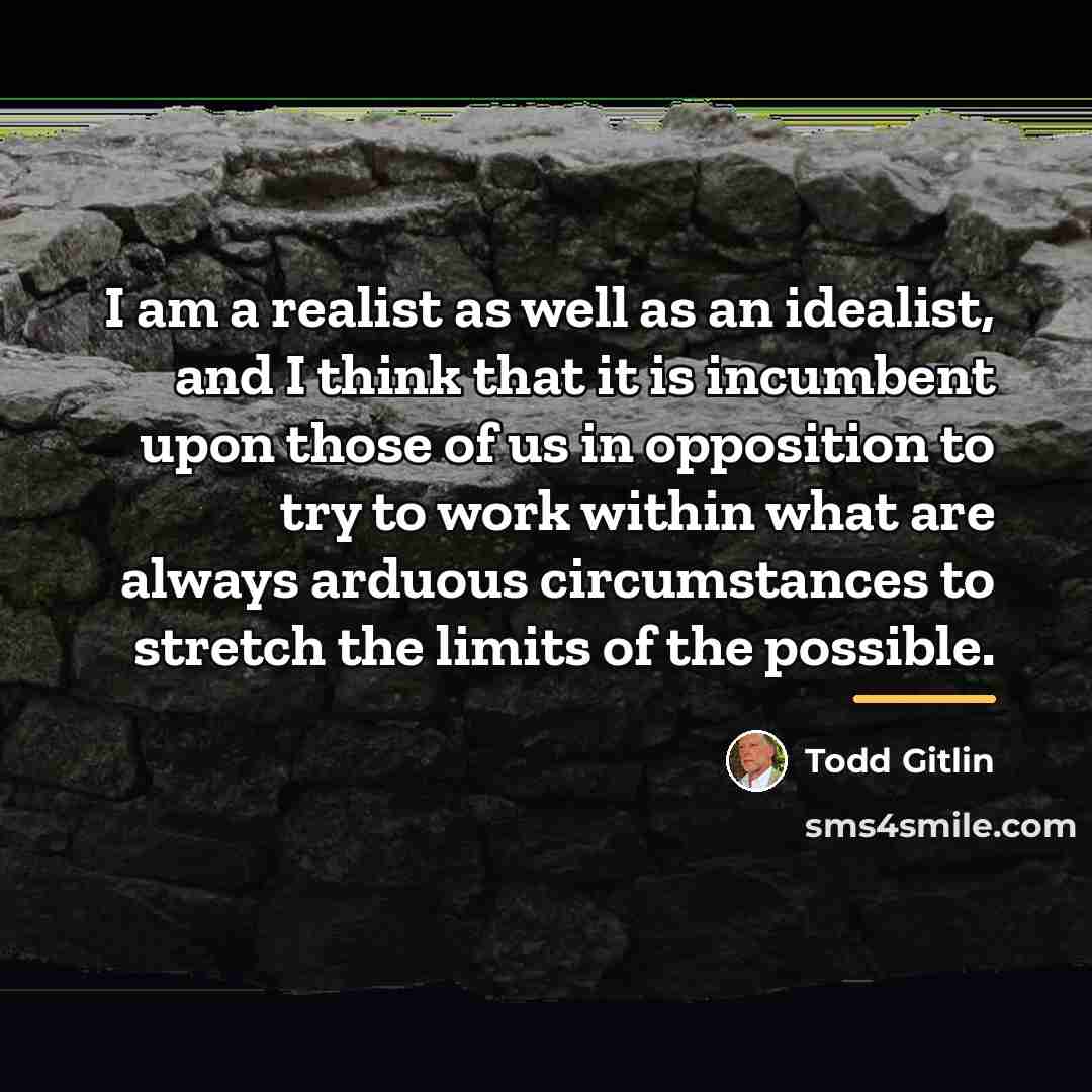 “I am a realist as well as an idealist, and…” quote by Todd Gitlin