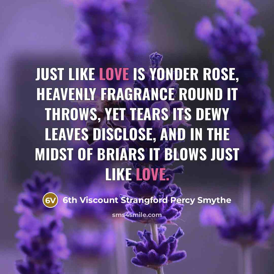 “Just like Love is yonder rose, Heavenly fragrance round it throws, Yet tears its dewy leaves disclose, And in the midst of briars it blows Just like Love.” quote by 6th Viscount Strangford Percy Smythe