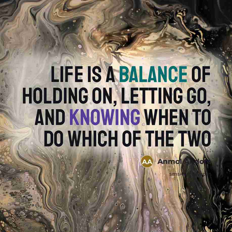“Life is a balance of holding on, letting go, and knowing when to do which of the two” quote by Anmol Andore