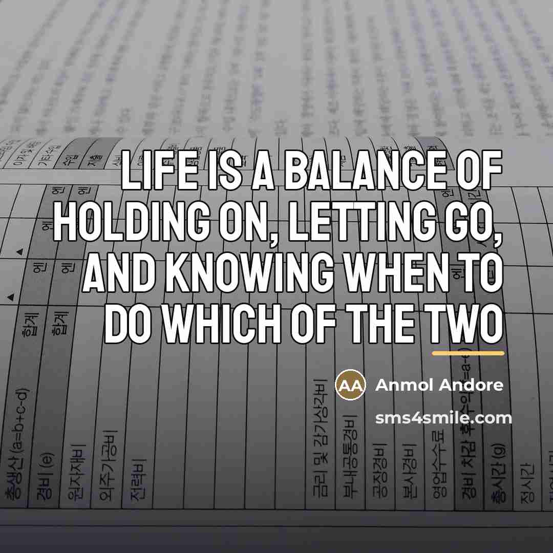 “Life is a balance of holding on, letting go, and…” quote by Anmol Andore