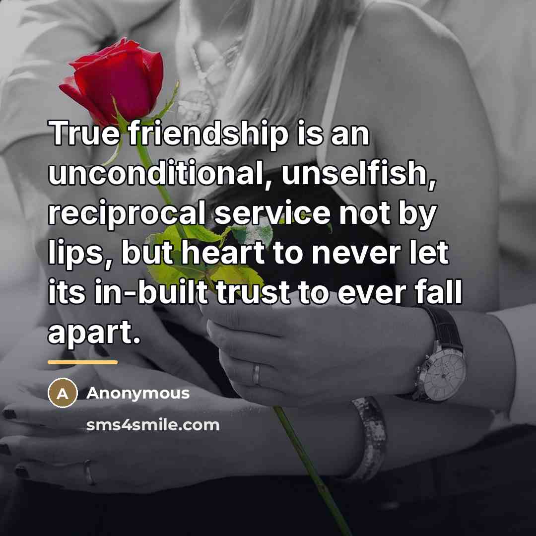“True friendship is an unconditional, unselfish, reciprocal service not by…” quote by Anonymous
