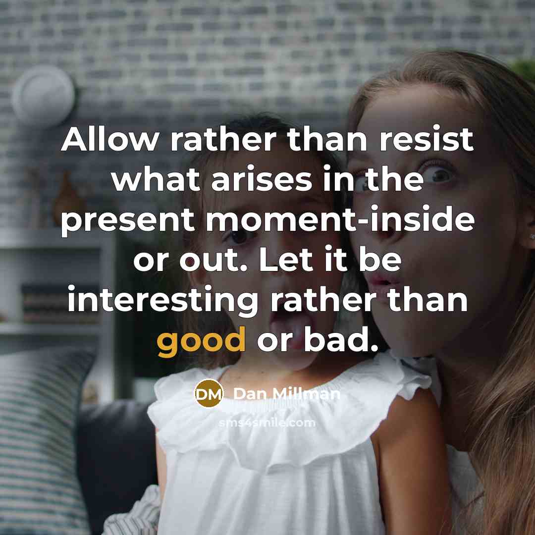 “Allow rather than resist what arises in the present moment-inside or out. Let it be interesting rather than good or bad.” quote by Dan Millman