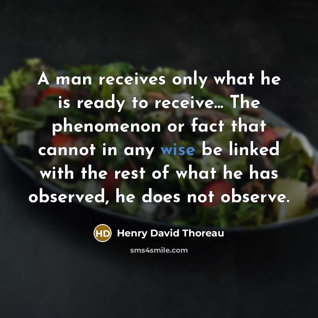 “A man receives only what he is ready to receive...…” quote by Henry David Thoreau