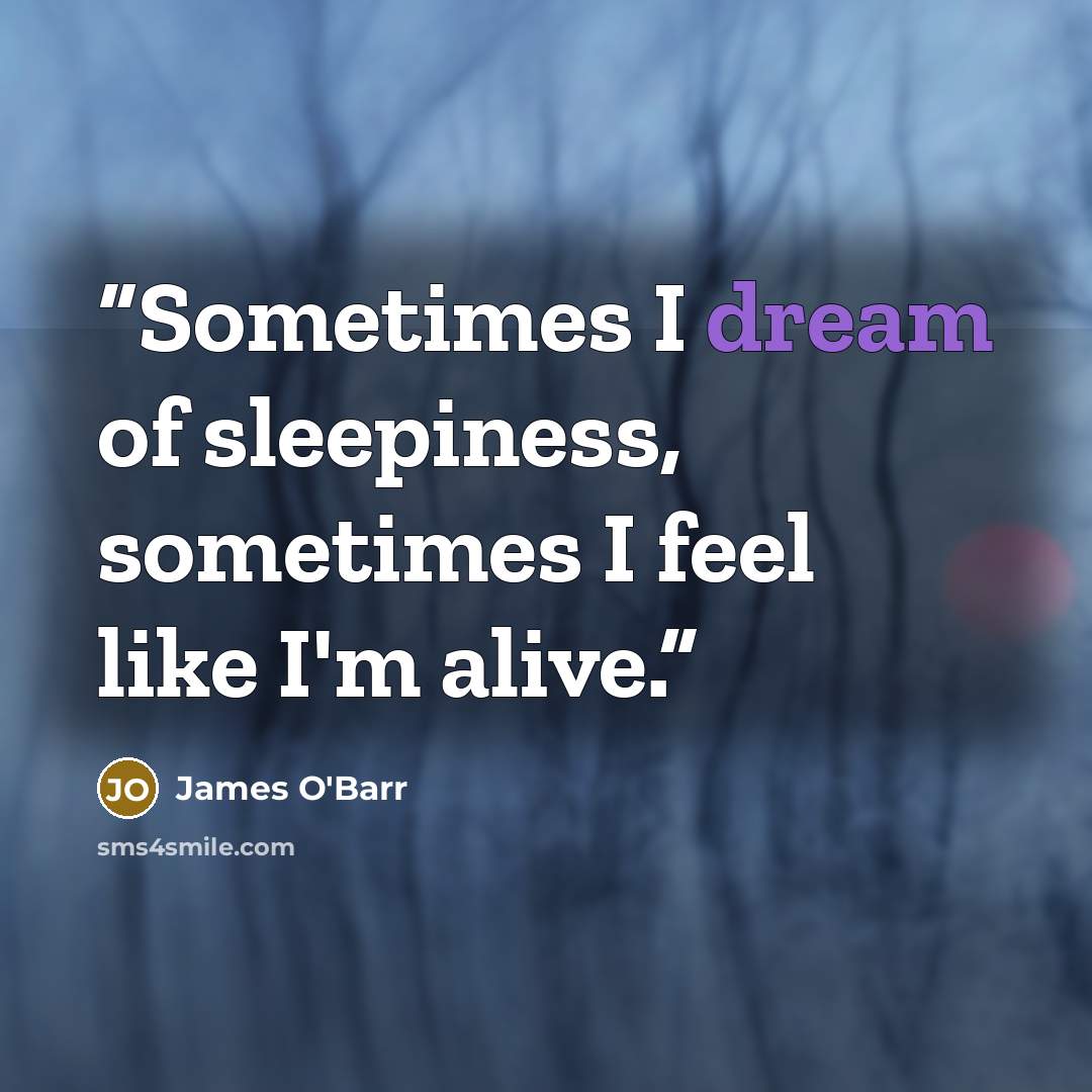 “Sometimes I dream of sleepiness, sometimes I feel like I'm alive.” quote by James O'Barr