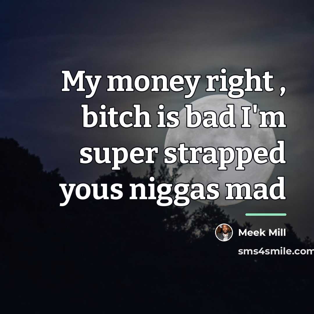 “My money right , bitch is bad I'm super strapped…” quote by Meek Mill