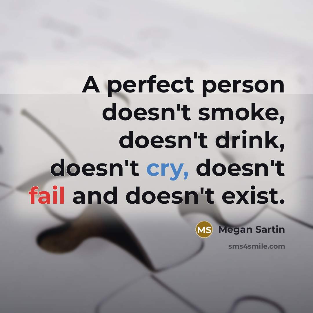 “A perfect person doesn't smoke, doesn't drink, doesn't cry, doesn't…” quote by Megan Sartin