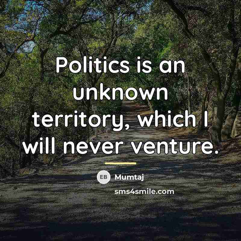 “Politics is an unknown territory, which I will never venture.…” quote by Mumtaj