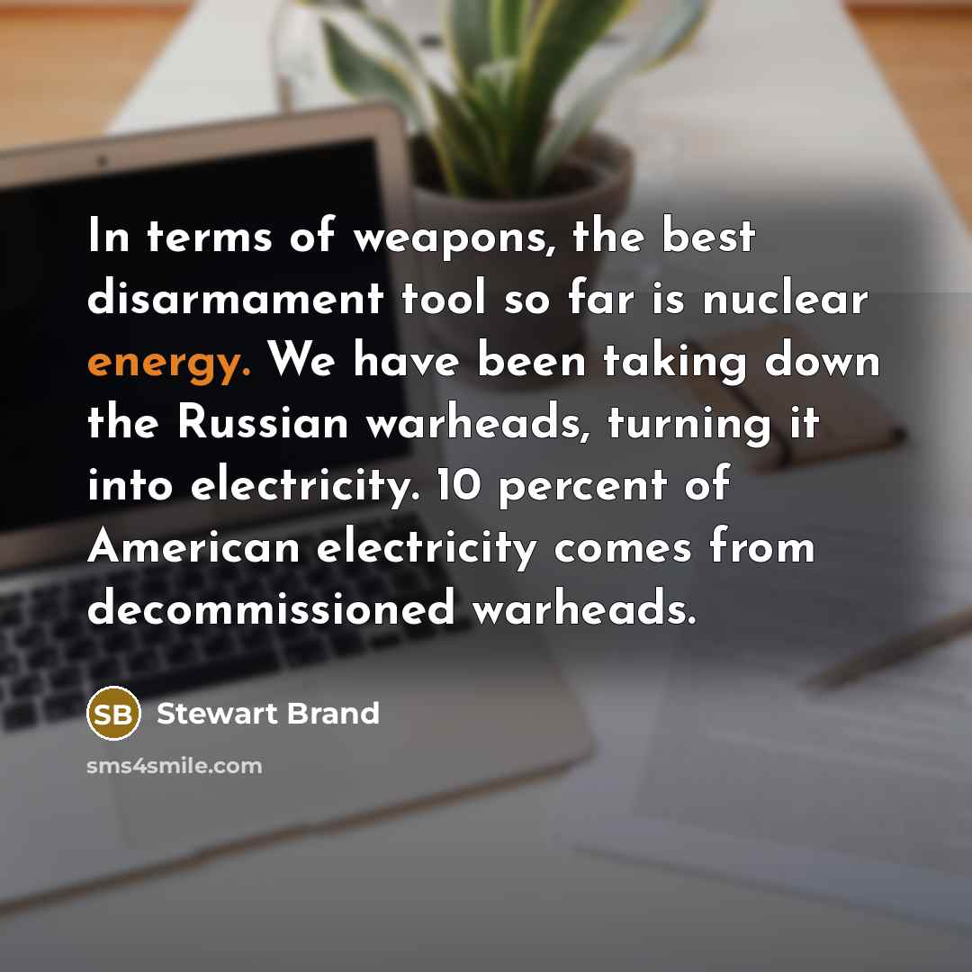 “In terms of weapons, the best disarmament tool so far…” quote by Stewart Brand