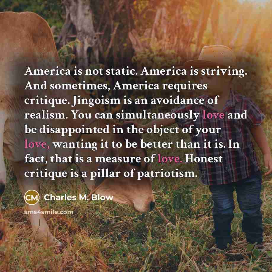 “America is not static. America is striving. And sometimes, America…” quote by Charles M. Blow
