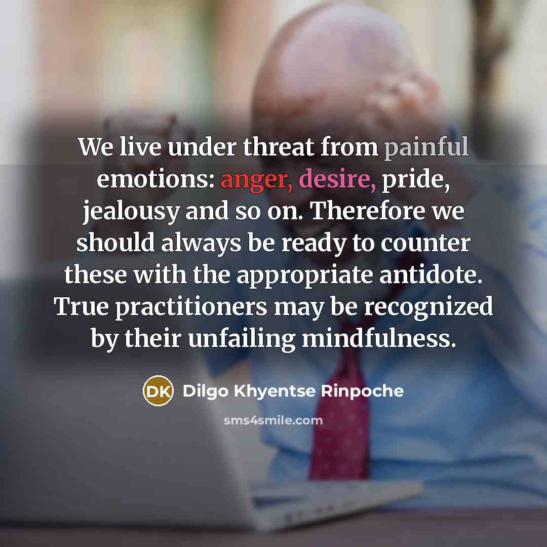 “We live under threat from painful emotions: anger, desire, pride,…” quote by Dilgo Khyentse Rinpoche