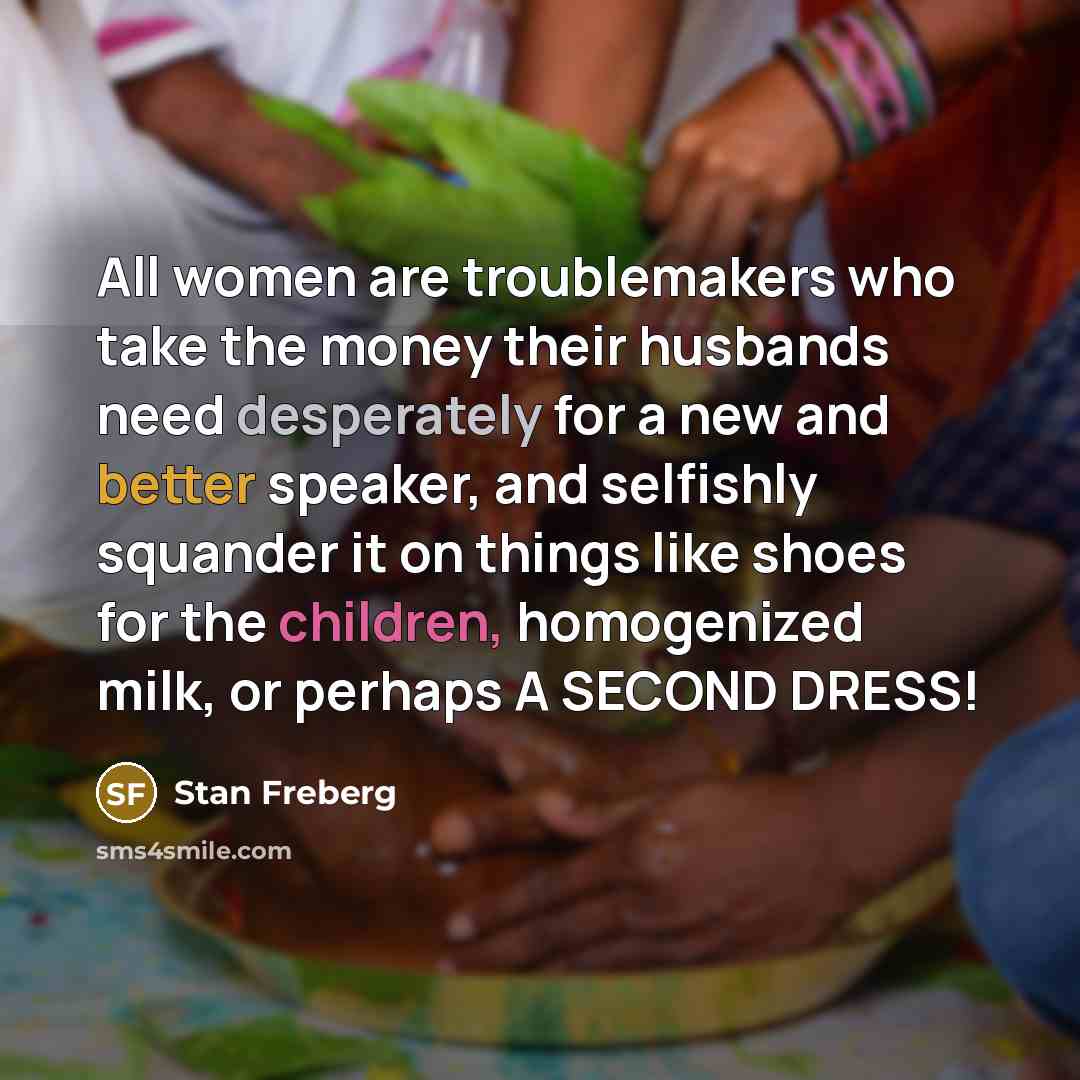 “All women are troublemakers who take the money their husbands…” quote by Stan Freberg