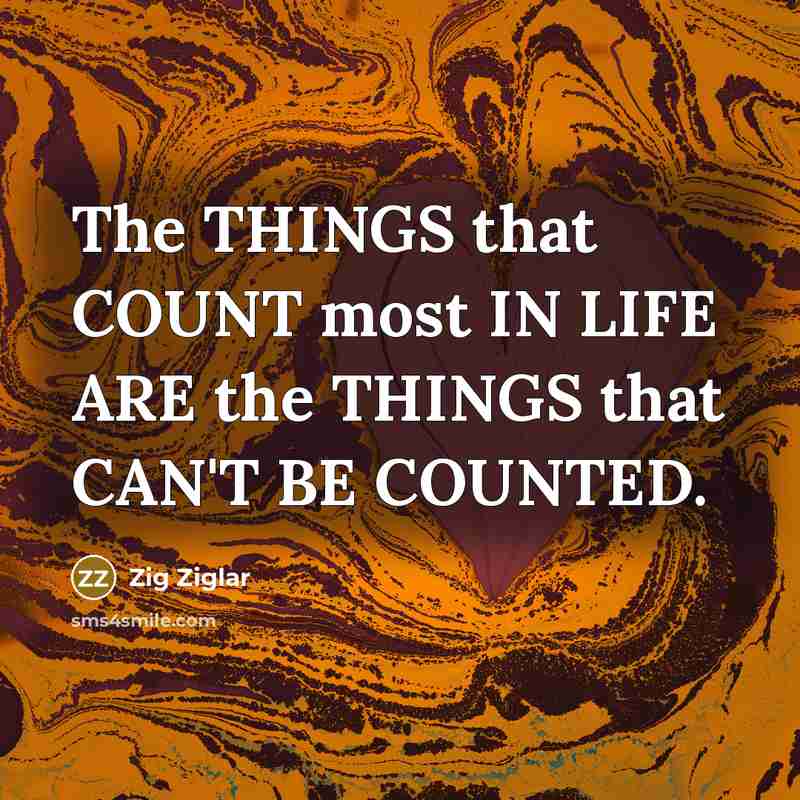 “The THINGS that COUNT most IN LIFE ARE the THINGS that CAN'T BE COUNTED.” quote by Zig Ziglar