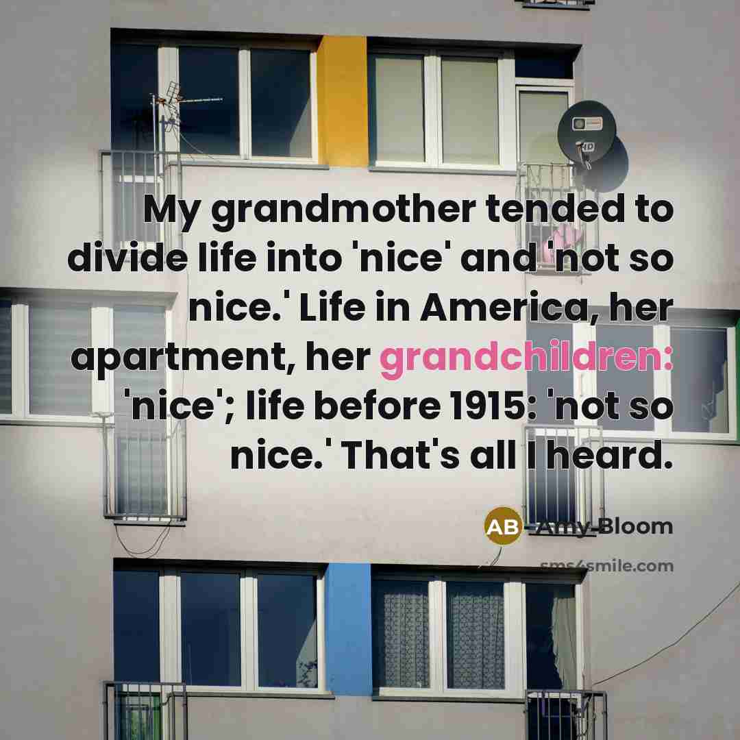 “My grandmother tended to divide life into 'nice' and 'not…” quote by Amy Bloom