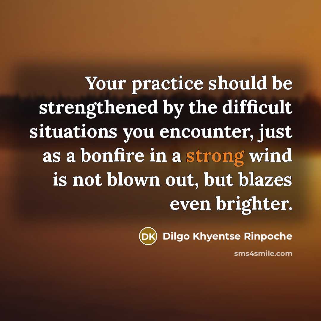 “Your practice should be strengthened by the difficult situations you…” quote by Dilgo Khyentse Rinpoche