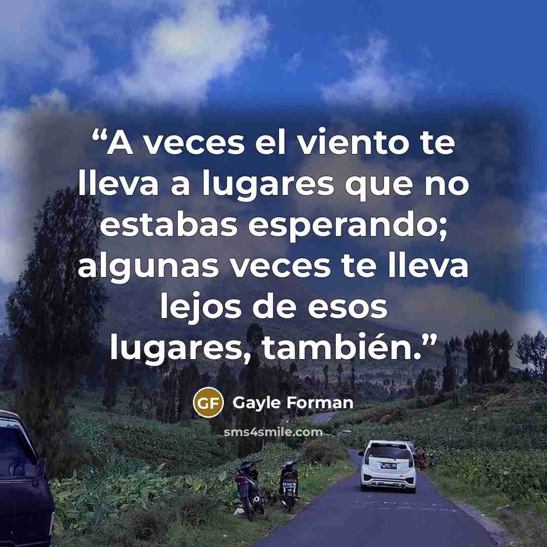 “A veces el viento te lleva a lugares que no estabas esperando; algunas veces te lleva lejos de esos lugares, también.” quote by Gayle Forman