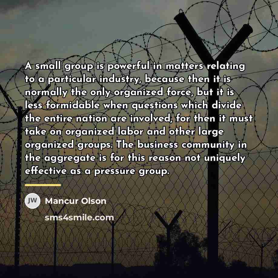 “A small group is powerful in matters relating to a…” quote by Mancur Olson