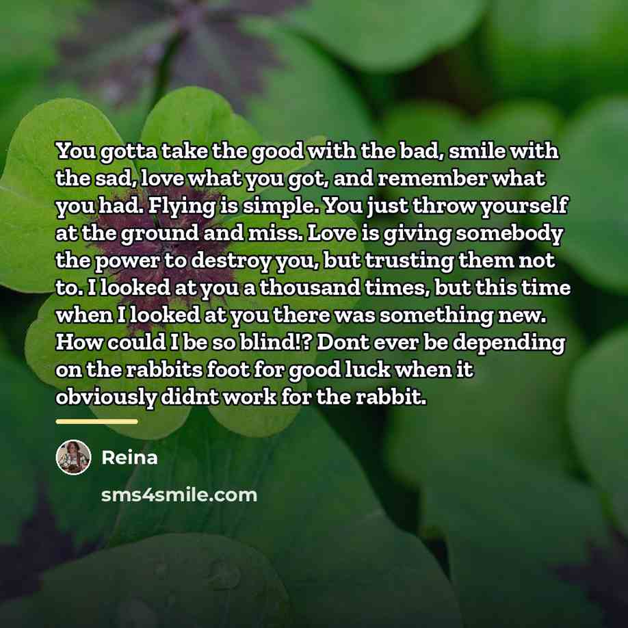 “You gotta take the good with the bad, smile with…” quote by Reina