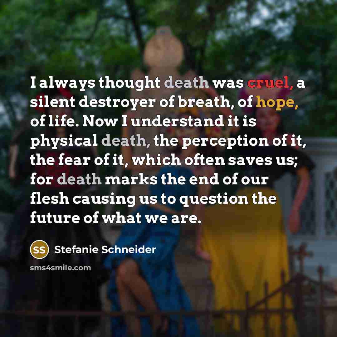 “I always thought death was cruel, a silent destroyer of…” quote by Stefanie Schneider