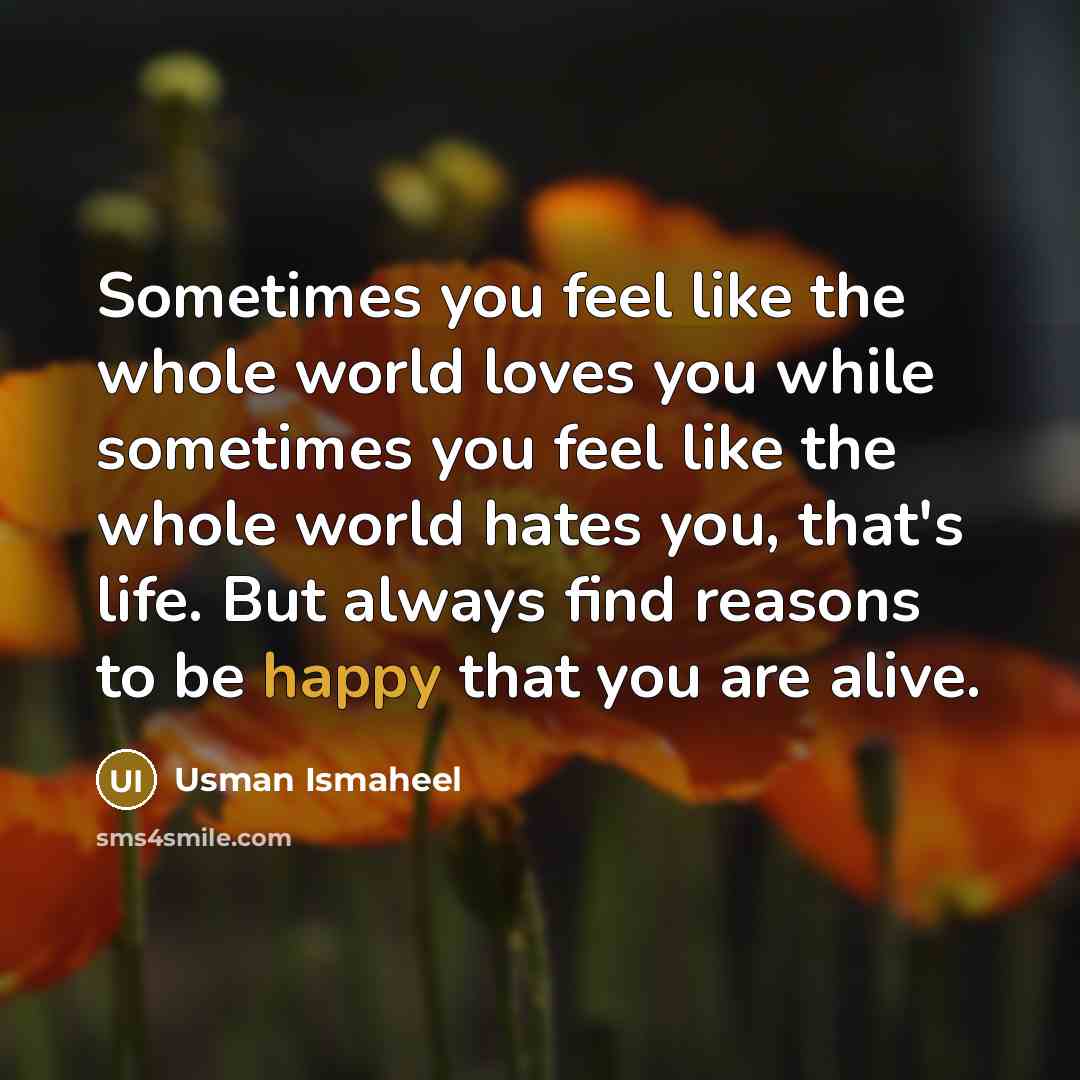 “Sometimes you feel like the whole world loves you while…” quote by Usman Ismaheel