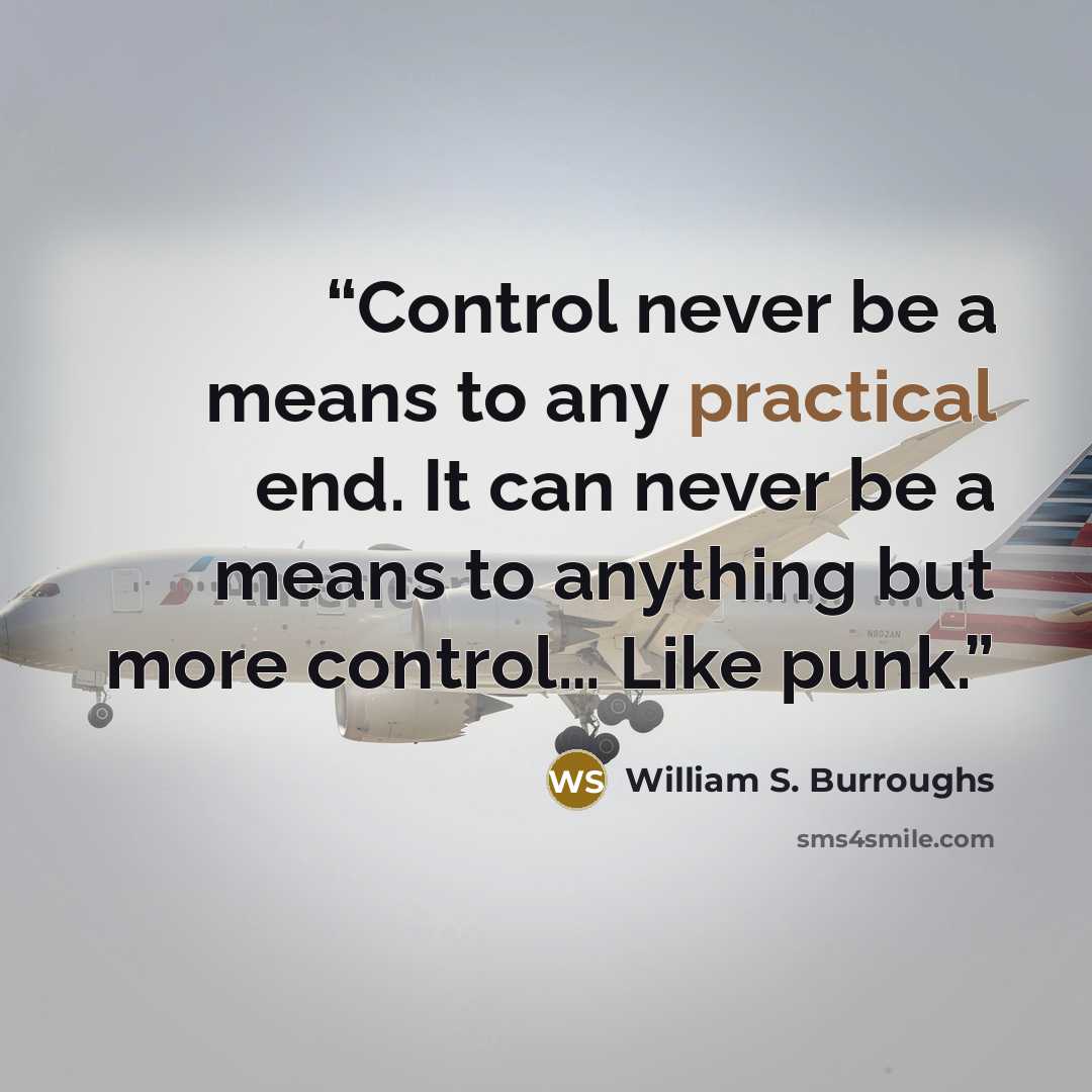 “Control never be a means to any practical end. It can never be a means to anything but more control… Like punk.” quote by William S. Burroughs