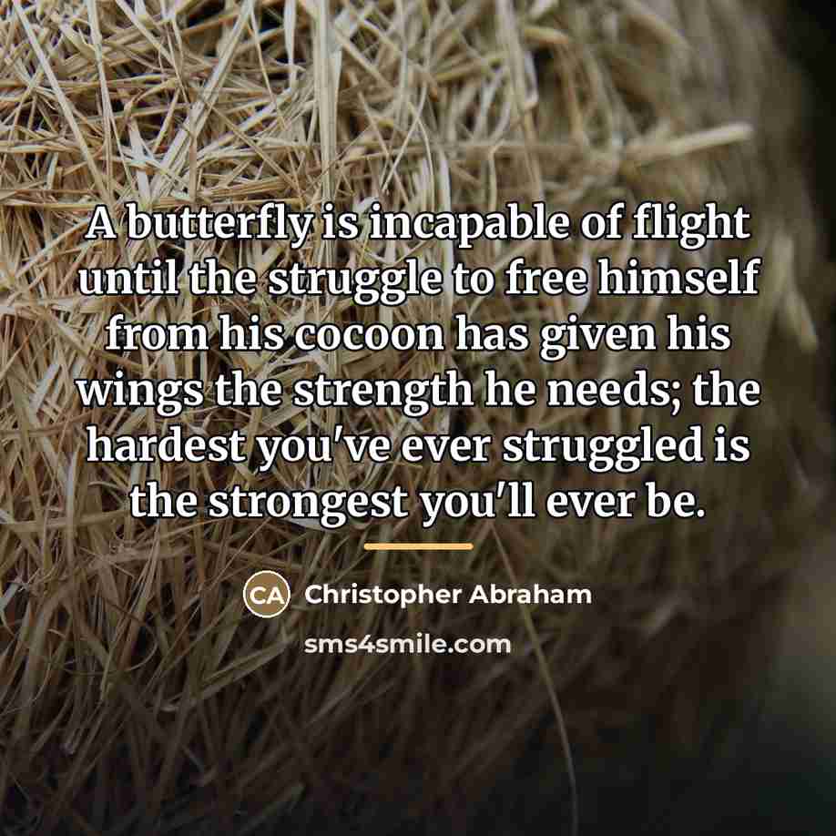 “A butterfly is incapable of flight until the struggle to…” quote by Christopher Abraham