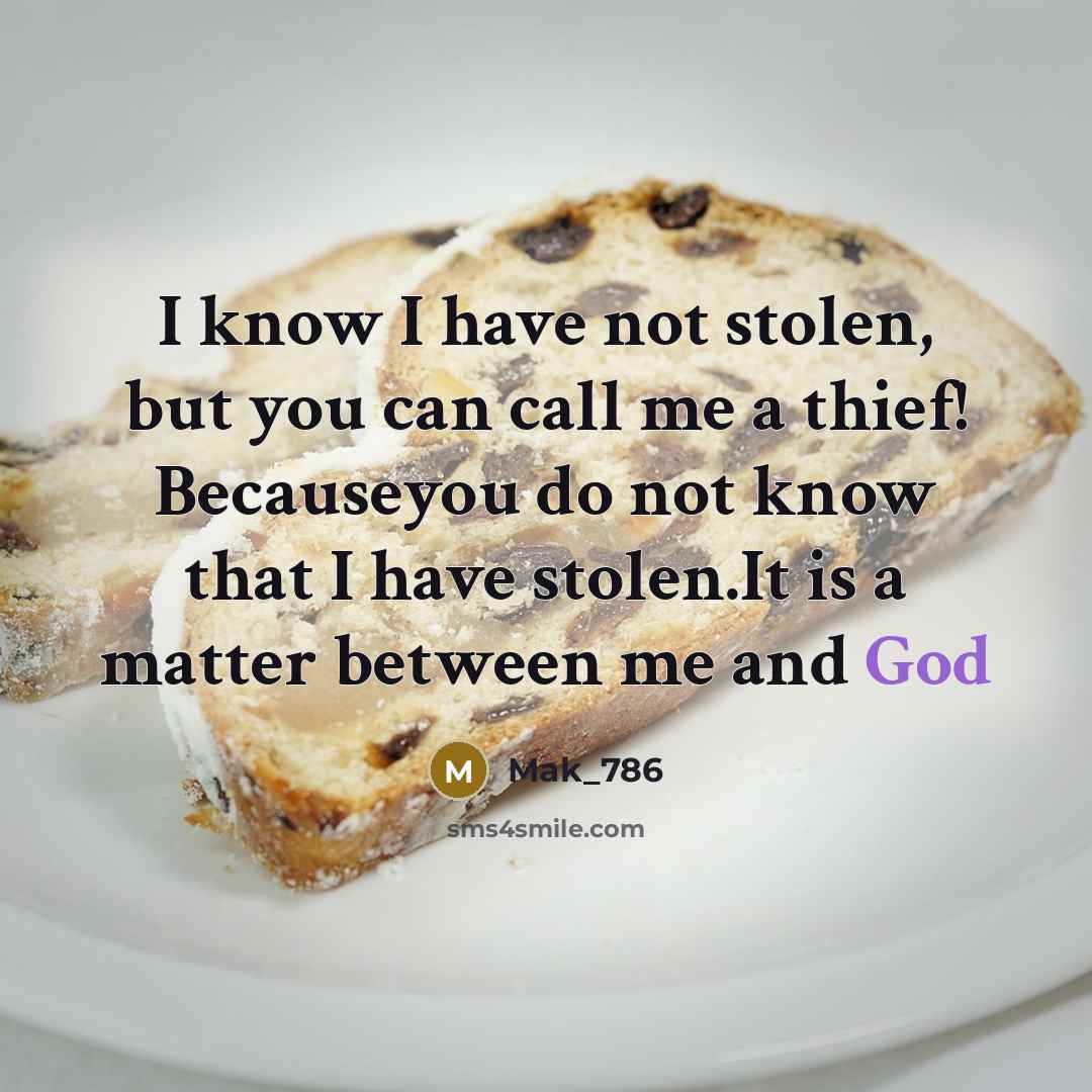 “I know I have not stolen, but you can call me a thief! Becauseyou do not know that I have stolen.It is a matter between me and God” quote by Mak_786