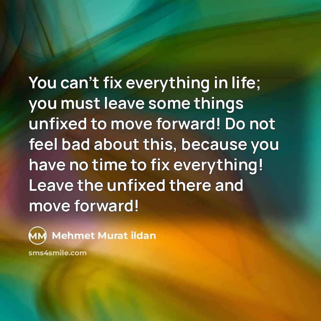 “You can't fix everything in life; you must leave some…” quote by Mehmet Murat Ildan