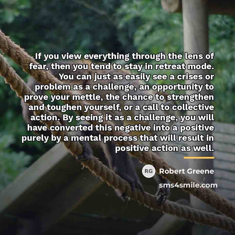 “If you view everything through the lens of fear, then…” quote by Robert Greene