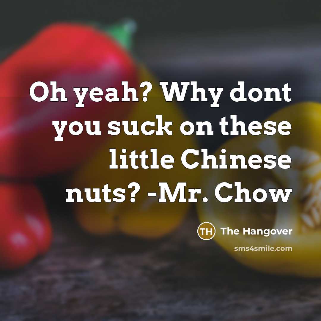 “Oh yeah? Why dont you suck on these little Chinese nuts? -Mr. Chow” quote by The Hangover