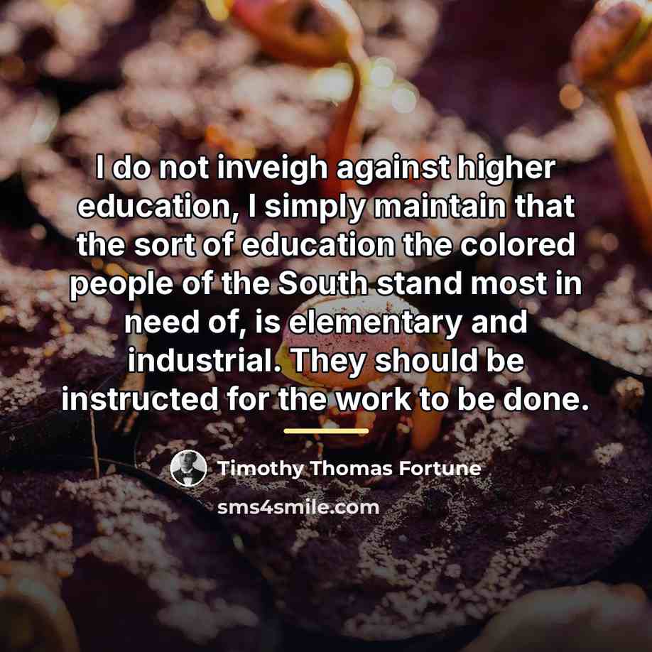 “I do not inveigh against higher education, I simply maintain…” quote by Timothy Thomas Fortune