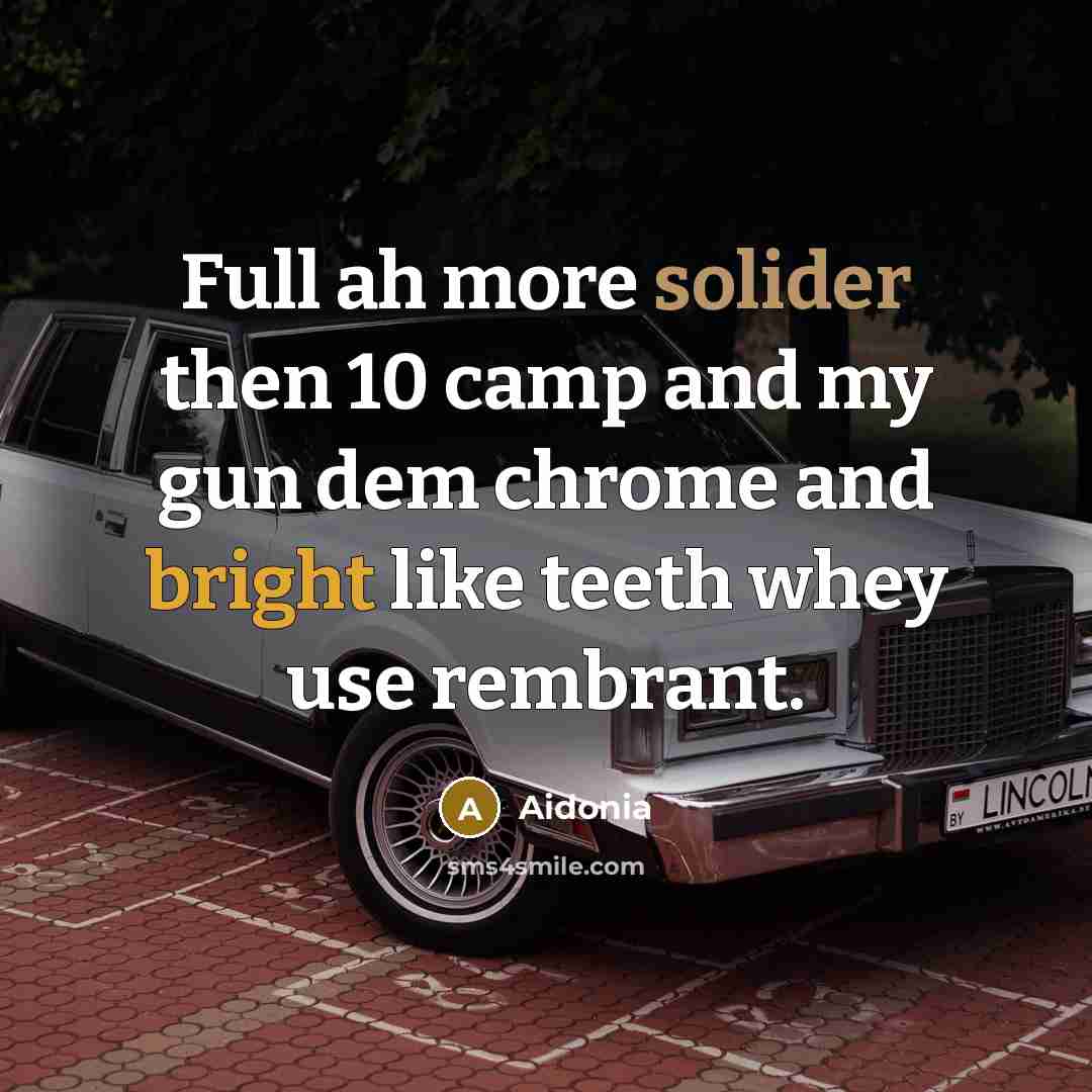 “Full ah more solider then 10 camp and my gun dem chrome and bright like teeth whey use rembrant.” quote by Aidonia