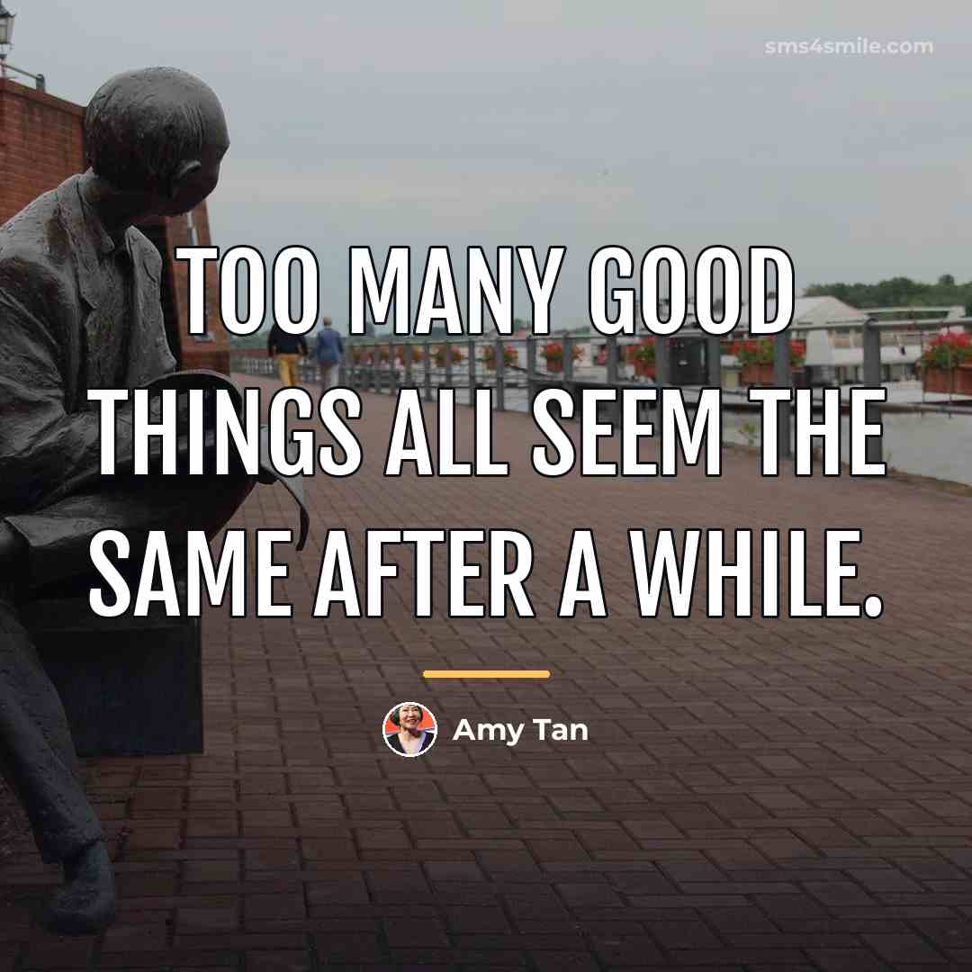 “Too many good things all seem the same after a…” quote by Amy Tan
