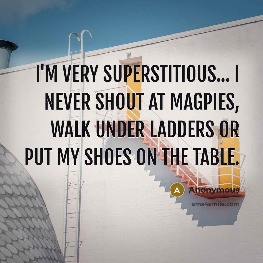 “I'm very superstitious... I never shout at magpies, walk under…” quote by Anonymous