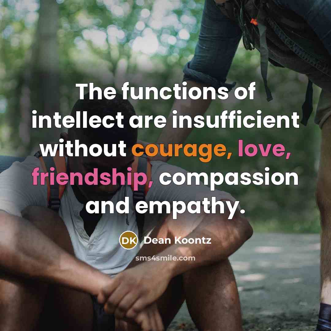 “The functions of intellect are insufficient without courage, love, friendship,…” quote by Dean Koontz