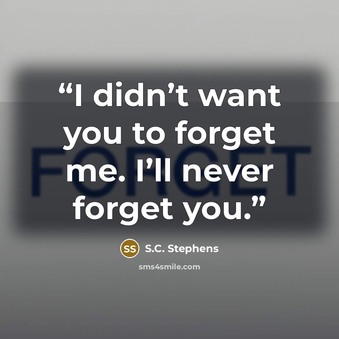 “I didn’t want you to forget me. I’ll never forget you.” quote by S.C. Stephens