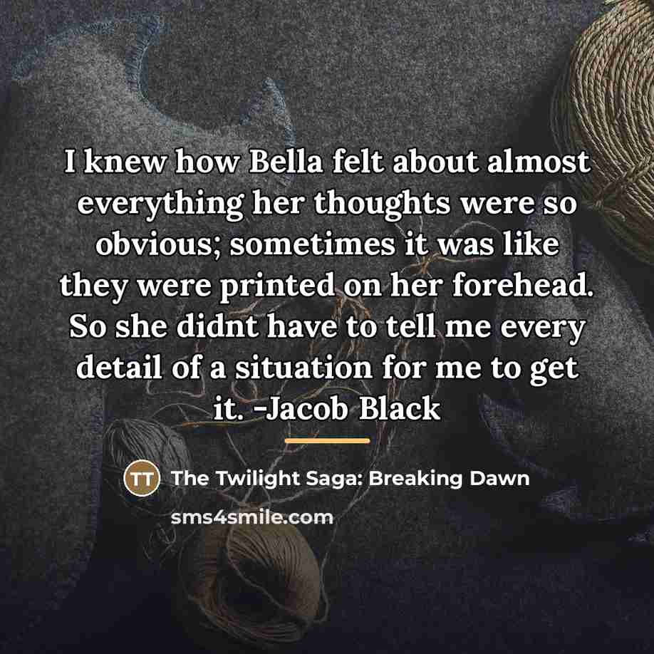 “I knew how Bella felt about almost everything her thoughts…” quote by The Twilight Saga: Breaking Dawn
