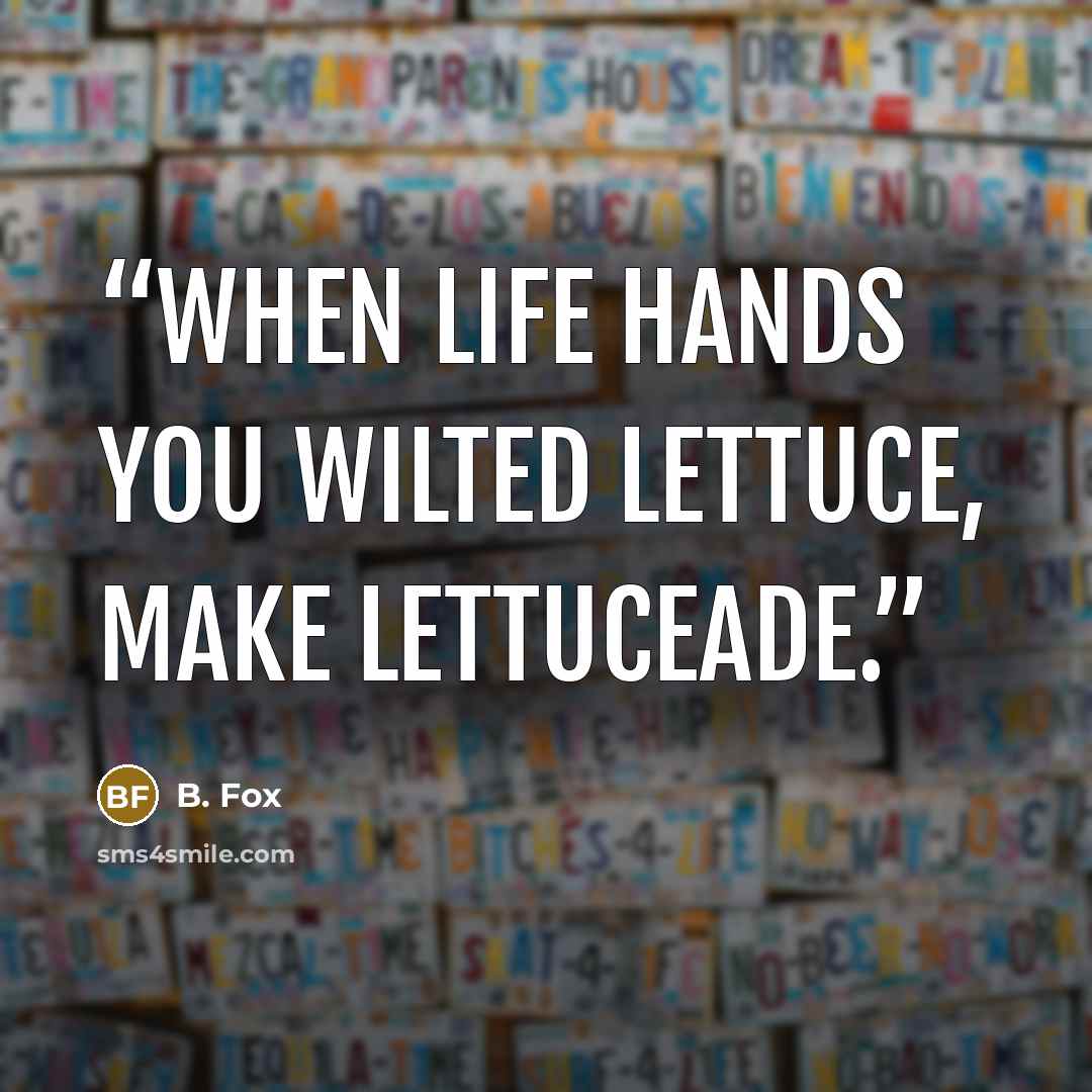 “When life hands you wilted lettuce, make lettuceade.” quote by B. Fox