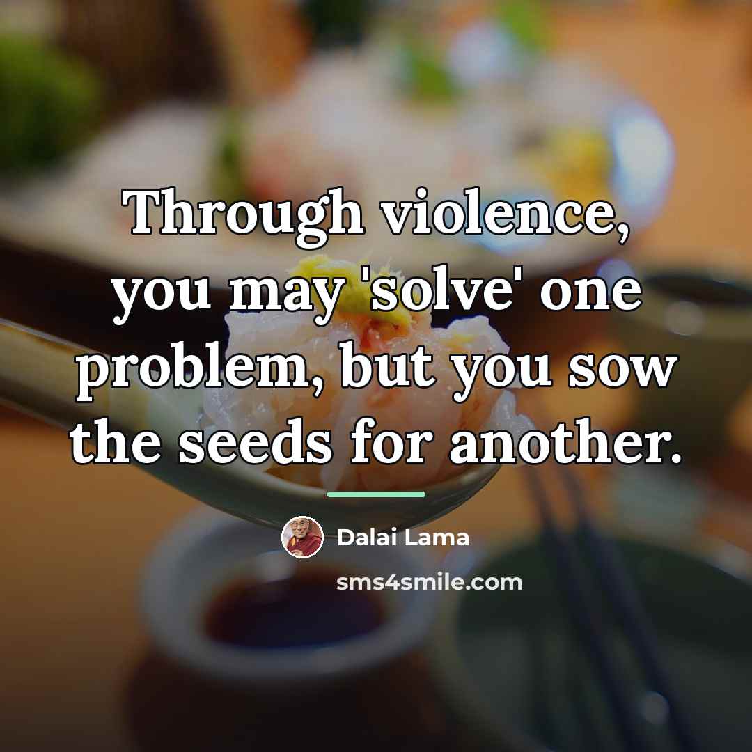 “Through violence, you may 'solve' one problem, but you sow…” quote by Dalai Lama