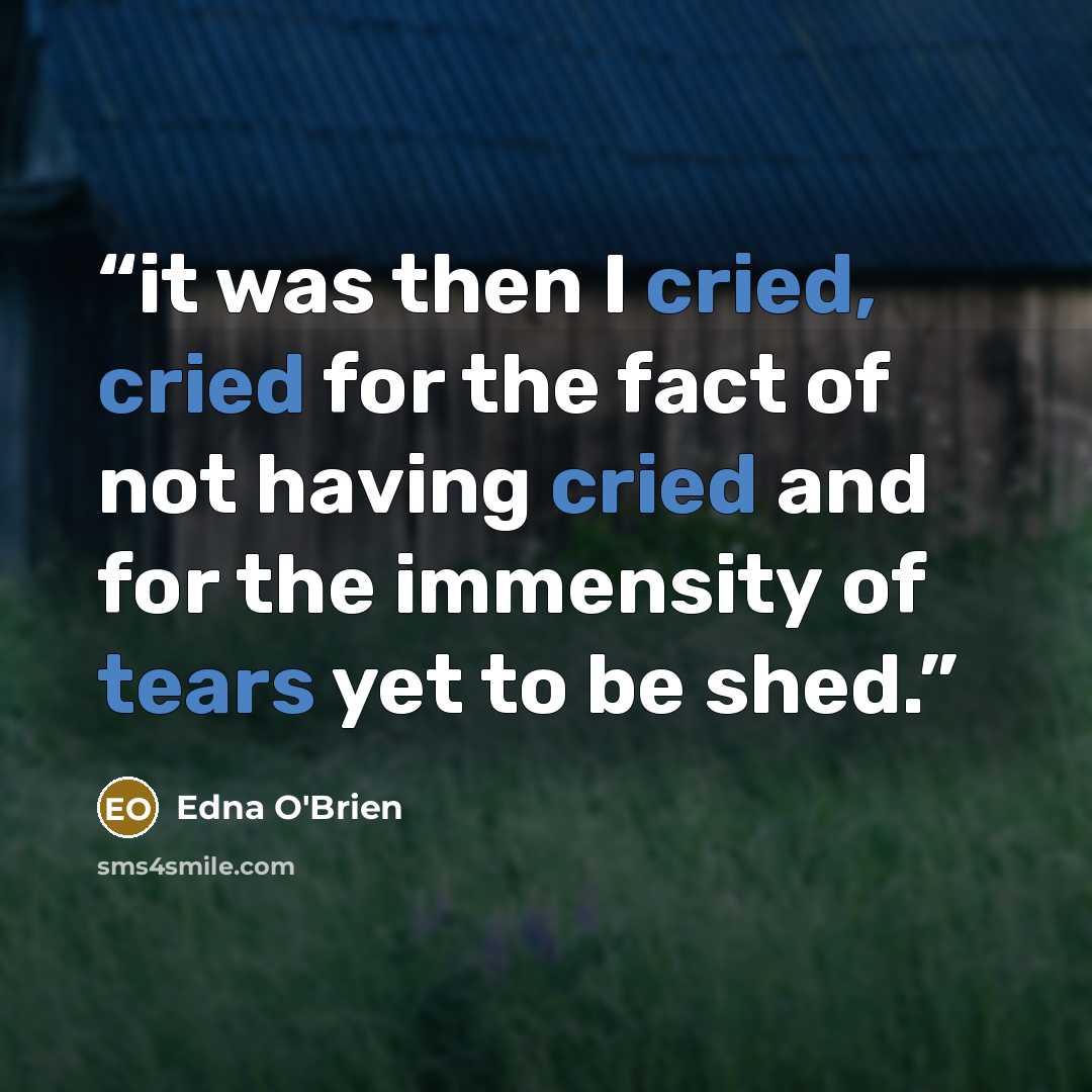 “it was then I cried, cried for the fact of not having cried and for the immensity of tears yet to be shed.” quote by Edna O'Brien