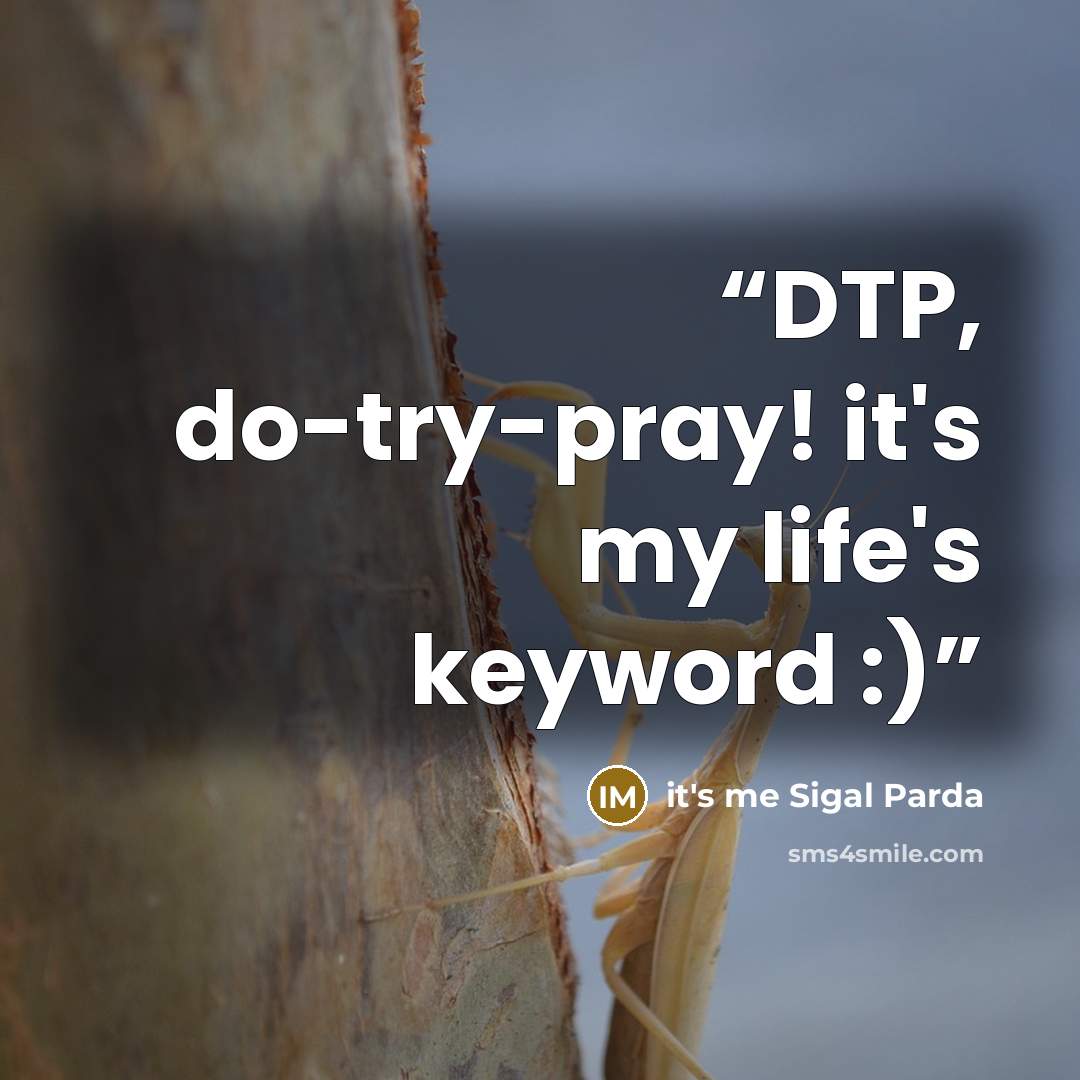 “DTP, do-try-pray! it's my life's keyword :)” quote by it's me Sigal Parda