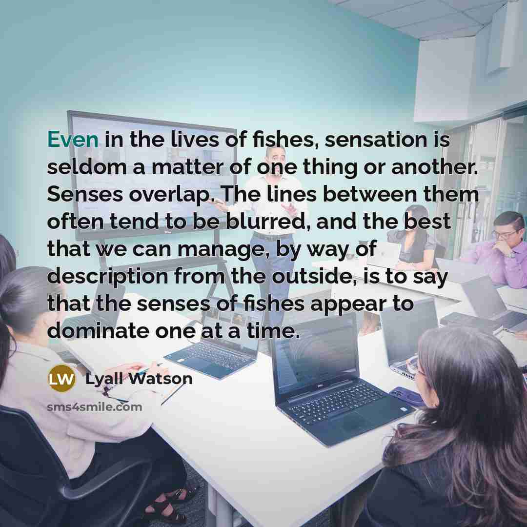 “Even in the lives of fishes, sensation is seldom a…” quote by Lyall Watson