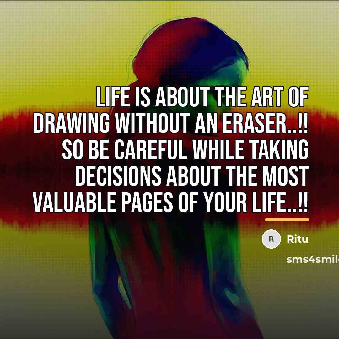 “Life Is About The Art Of Drawing Without An Eraser..!!…” quote by Ritu