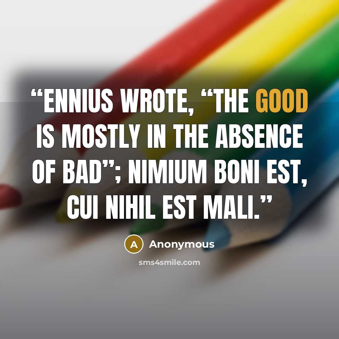 “Ennius wrote, “The good is mostly in the absence of bad”; Nimium boni est, cui nihil est mali.” quote by Anonymous