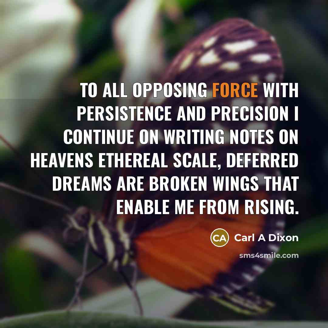 “To all opposing force with persistence and precision I continue…” quote by Carl A Dixon