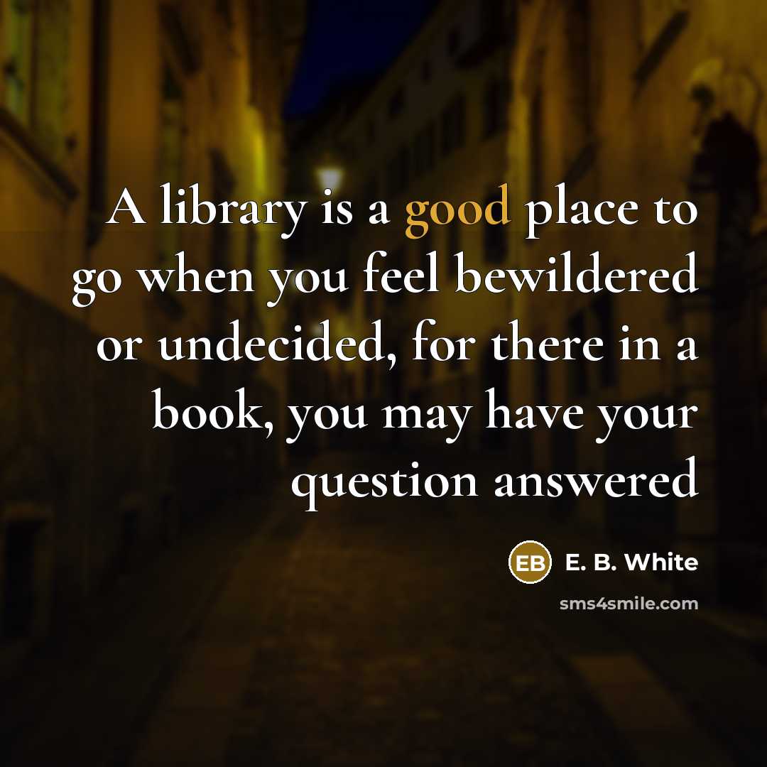 “A library is a good place to go when you…” quote by E. B. White