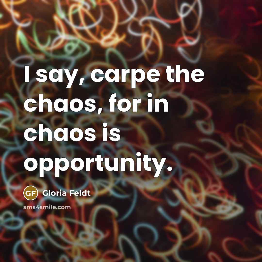 “I say, carpe the chaos, for in chaos is opportunity.…” quote by Gloria Feldt