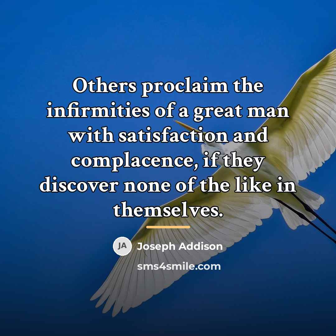 “Others proclaim the infirmities of a great man with satisfaction…” quote by Joseph Addison