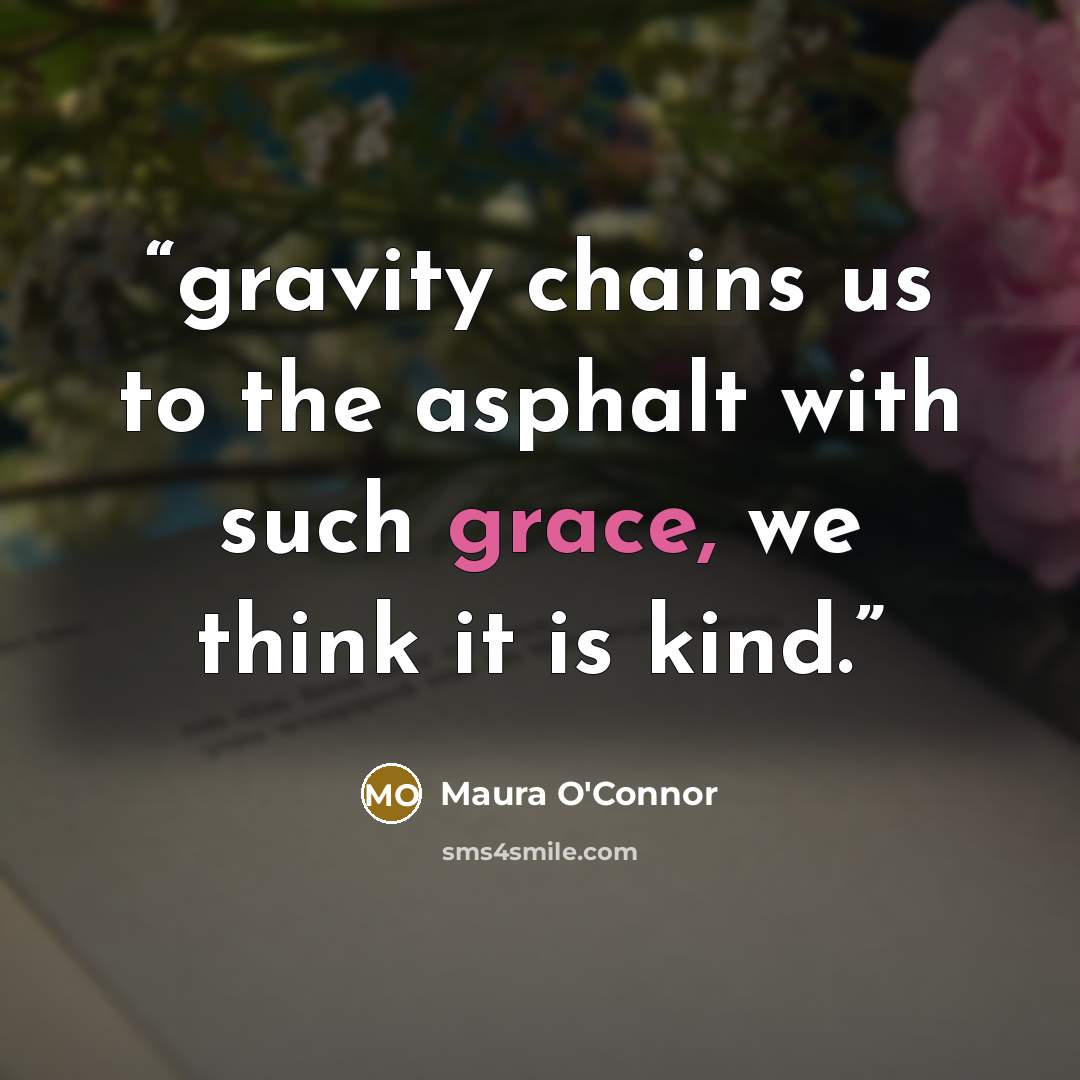 “gravity chains us to the asphalt with such grace, we think it is kind.” quote by Maura O'Connor